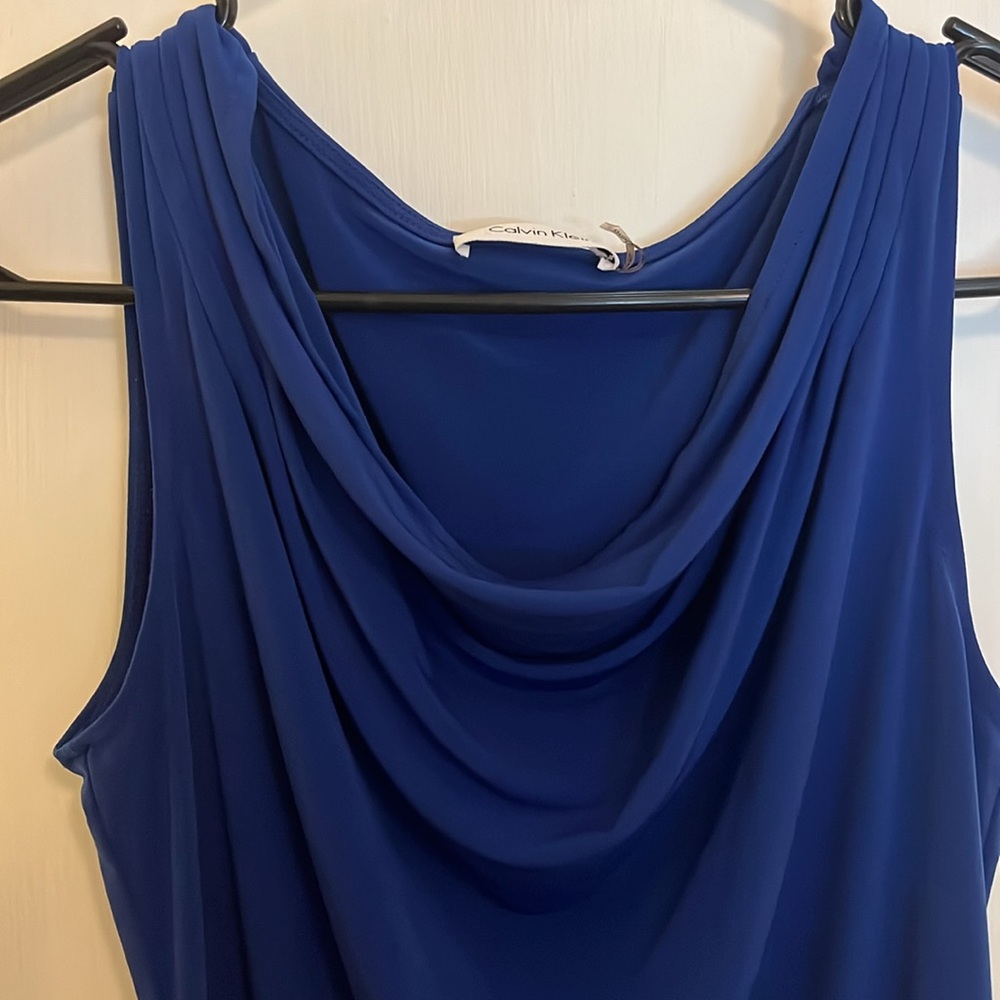 Royal Blue Calvin Klein Cowl-Neck Sleeveless Top (Petite Small) - Picture 3 of 4